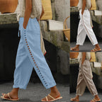 Damen Leinenhose mit seitlichen Spitzenakzenten und lässigem Schnitt R&B