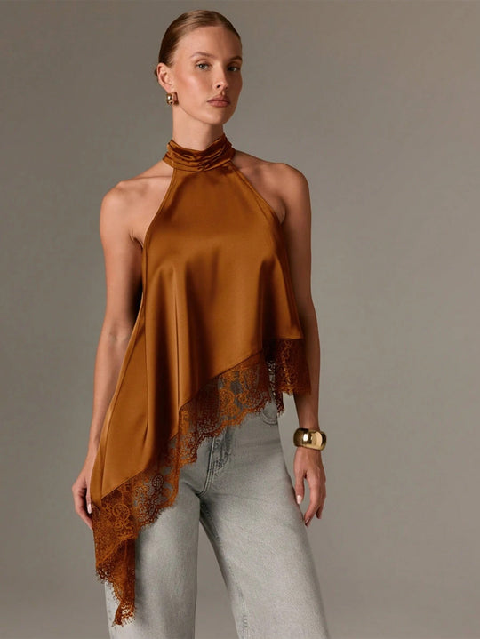 Damen Satin-Oberteil mit raffinierten Spitzenakzenten R&B