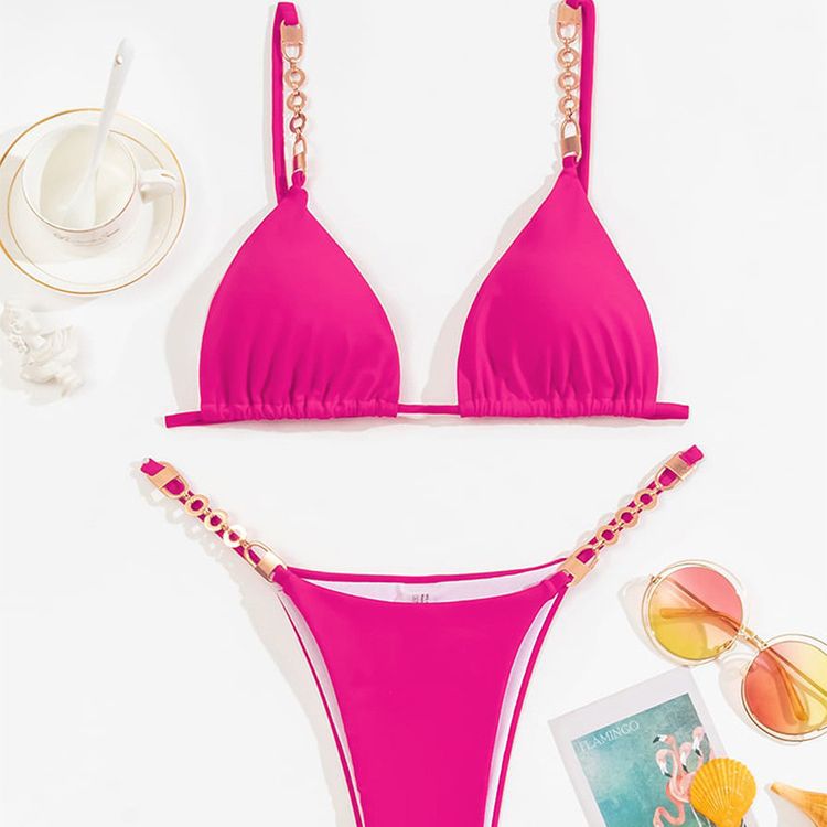 Damen Triangel-Bikini mit dekorativen Kettendetails R&B