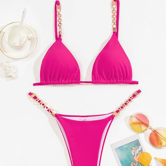 Damen Triangel-Bikini mit dekorativen Kettendetails R&B