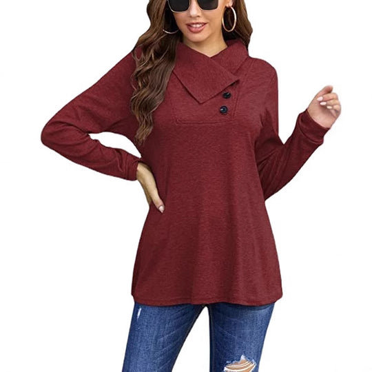 Damen Lässiges Oberteil mit asymmetrischem Kragen und Knopfdetail R&B