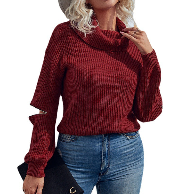 Damen modischer Rollkragenpullover mit strukturierter Optik und luftigen Ärmeln