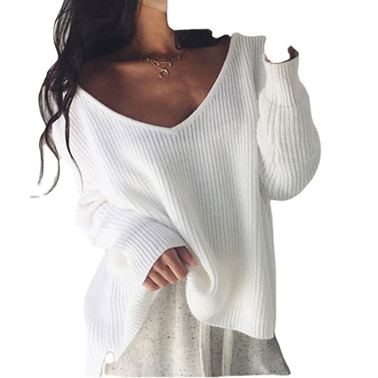 Damen lässiger Oversized Pullover mit asymmetrischem Schnitt und tiefem Rundhalsausschnitt R&B