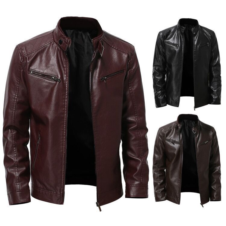 Herren stylische Kunstleder-Motorradjacke im Biker-Stil R&B