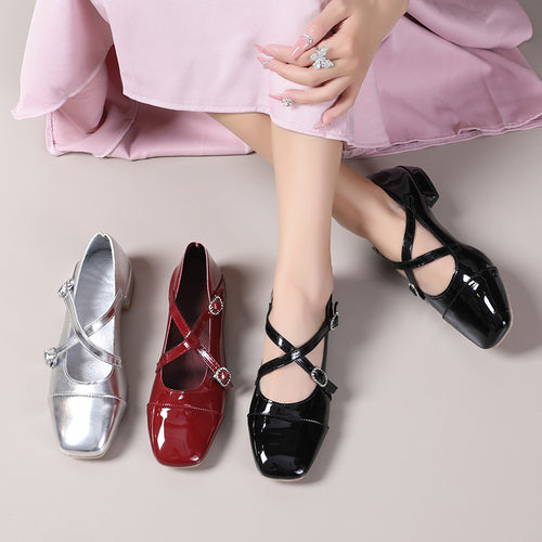 Damen Elegante Flachschuhe mit schimmerndem Obermaterial und verstellbaren Riemen R&B