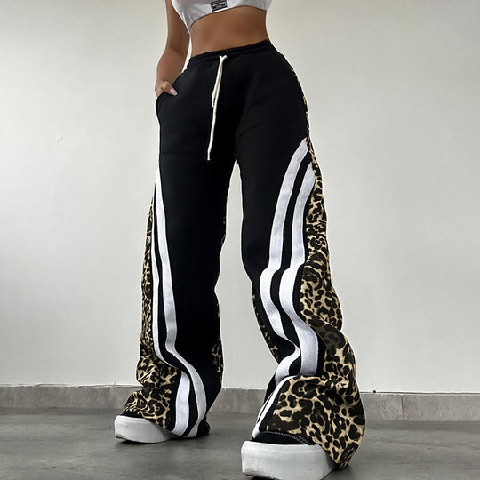 Damen Sportliche Sweatpants mit Leomuster und seitlichen Streifen R&B