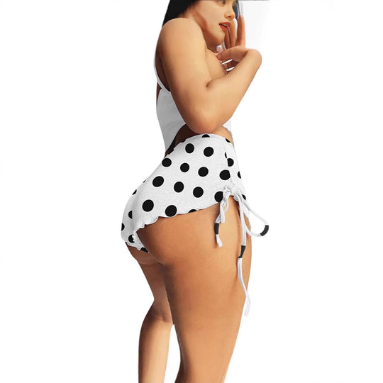 Damen Modisches Kurzoberteil und hoch taillierte Shorts Set mit Punkten R&B