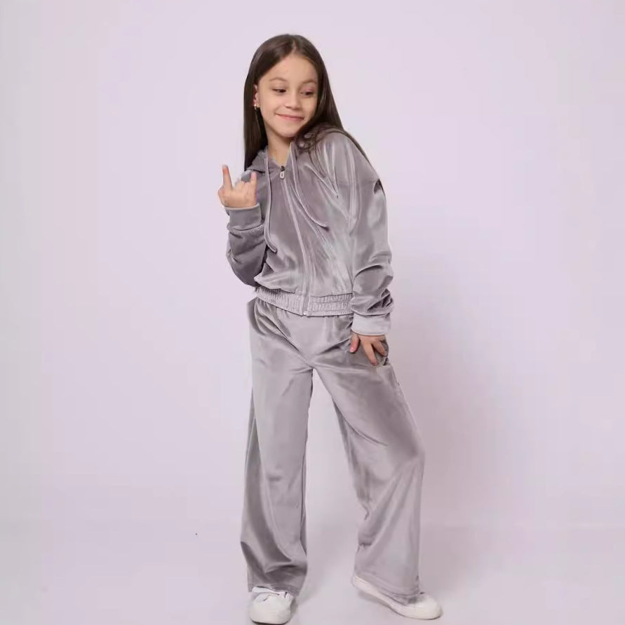 Damen Fleece-Loungewear-Anzug mit Kapuze und elastischem Bund R&B