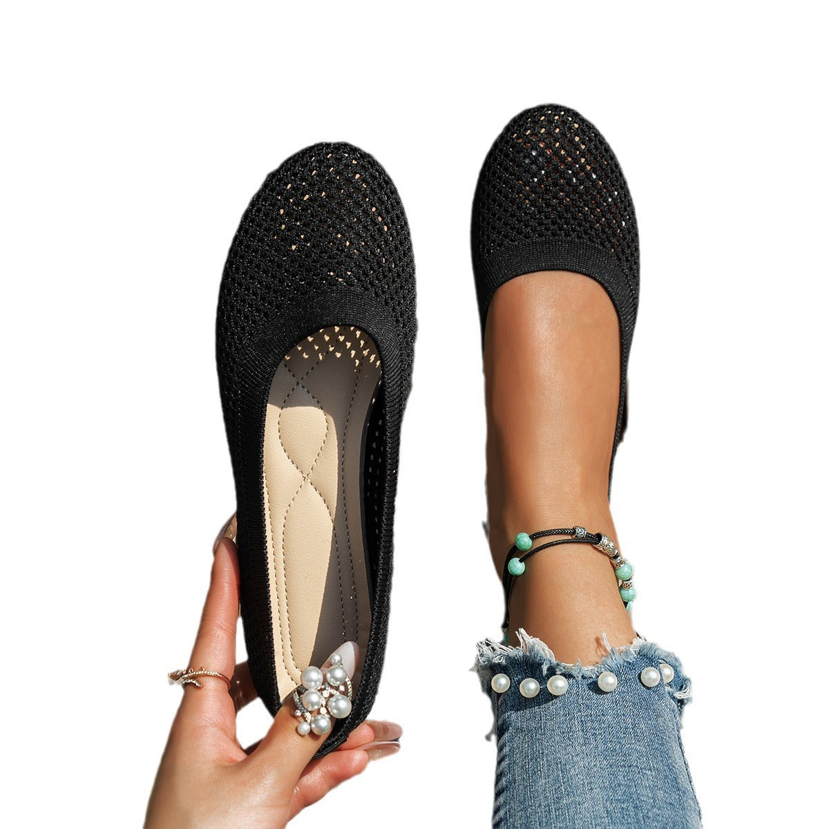 Damen bequeme Slipper aus atmungsaktivem Netzmaterial mit rutschfester Sohle R&B