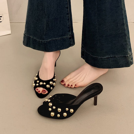 Damen modische Heelsandaletten mit kunstvoller Zierde und robustem Absatz R&B