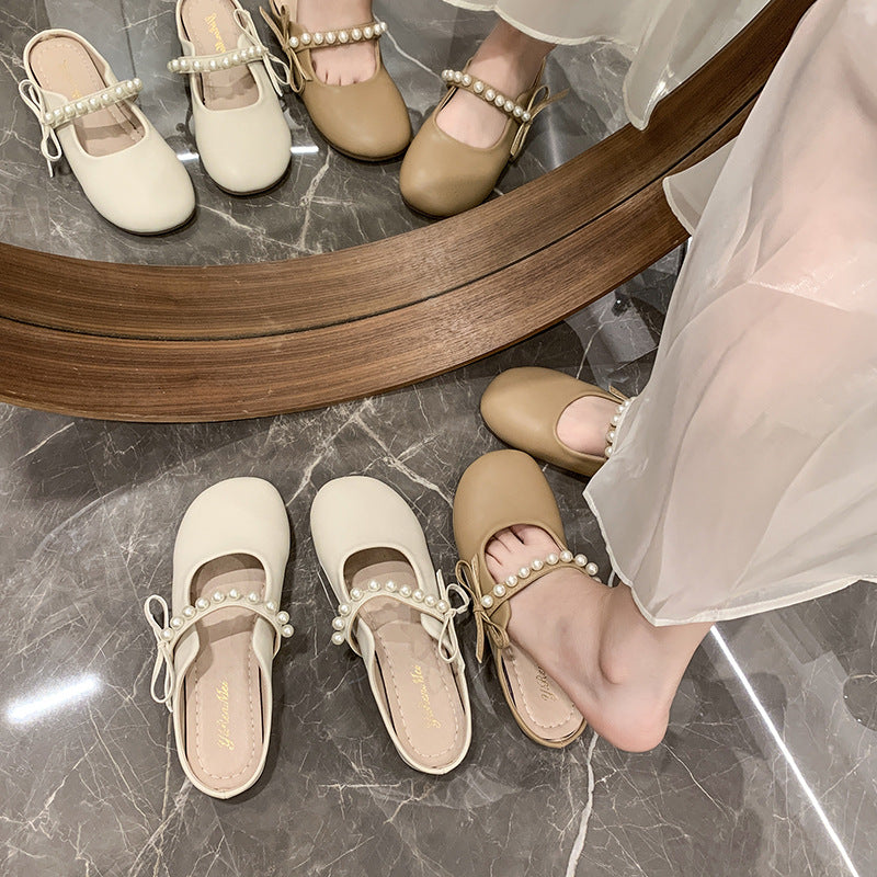 Damen praktische Ballerina-Schuhe mit Perlenverzierung R&B