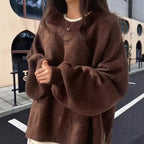 Damen Oversized Strickpullover mit weichem Fleece-Material und modernen Schnittelementen R&B