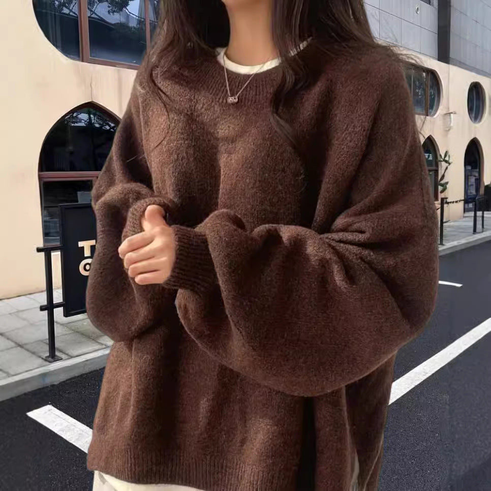 Damen Oversized Strickpullover mit weichem Fleece-Material und modernen Schnittelementen R&B
