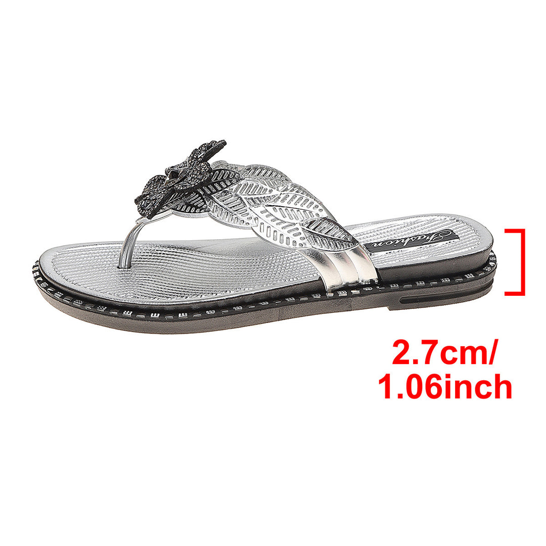 Damen modische Zehentrenner-Sandalen mit funkelndem Blumenschmuck R&B