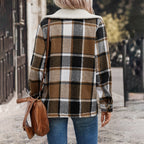 Damen Karierte Flanelljacke mit sanftem Kragen R&B