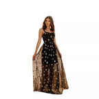 Damen Elegantes Abendkleid aus transparentem Stoff mit Sternenapplikationen R&B