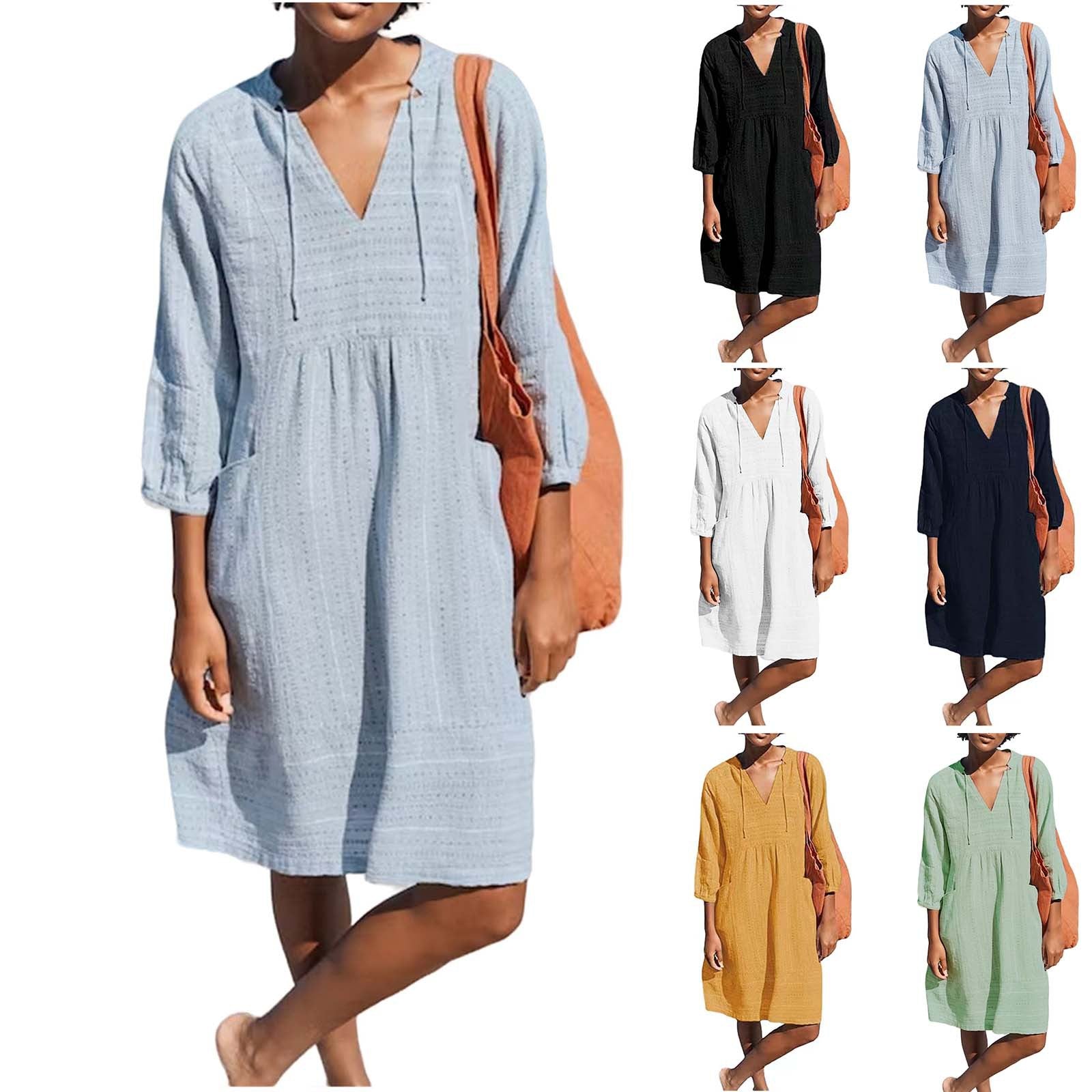 Damen lässiges Sommerkleid mit Kapuze und Taschen R&B