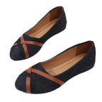Damen Ballerinas aus Denim mit eleganten Lederapplikationen R&B