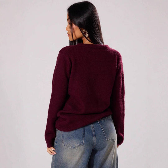 Damen weich gestrickte Knopfpullover R&B