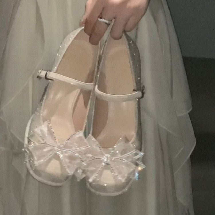 Damen elegante Ballerinas mit funkelnder Schleifenapplikation R&B