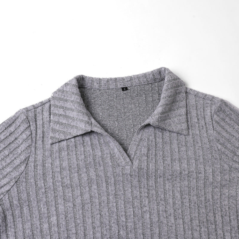 Damen Strickpullover mit klassischem Kragen und Rippstruktur R&B