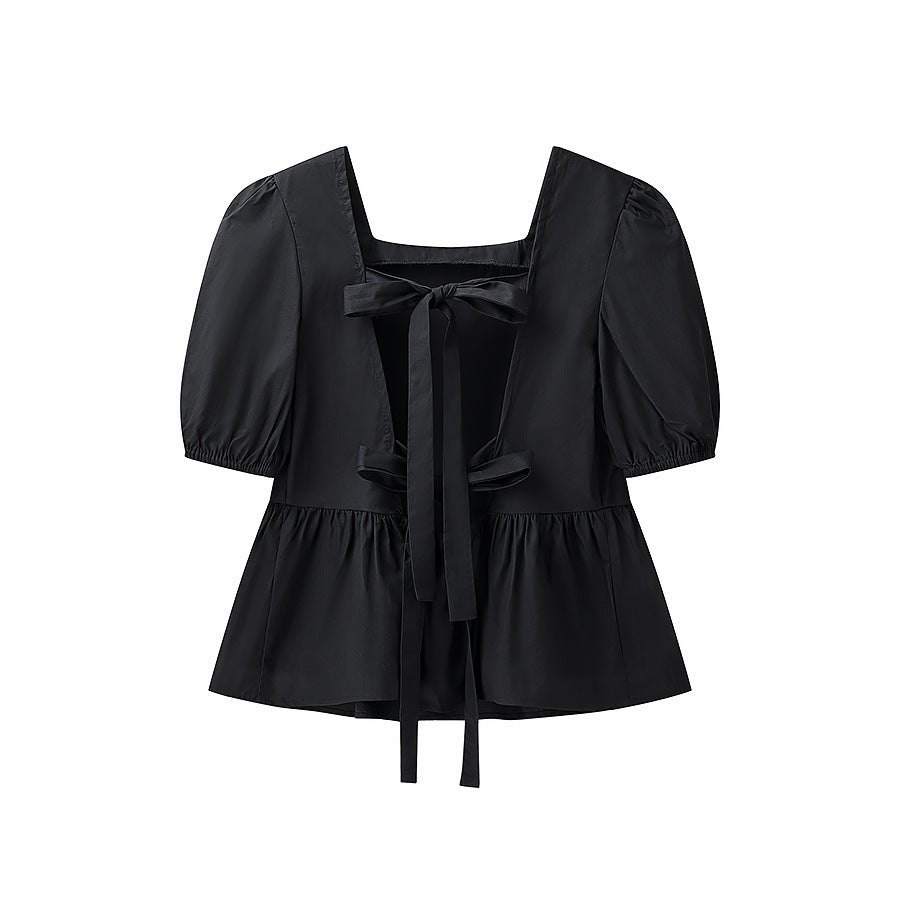 Damen bezaubernde Bluse mit Knoten-Detail und Puffärmeln R&B