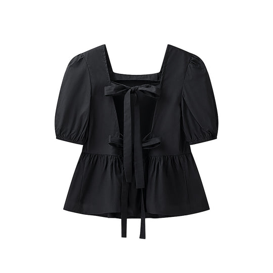 Damen bezaubernde Bluse mit Knoten-Detail und Puffärmeln R&B
