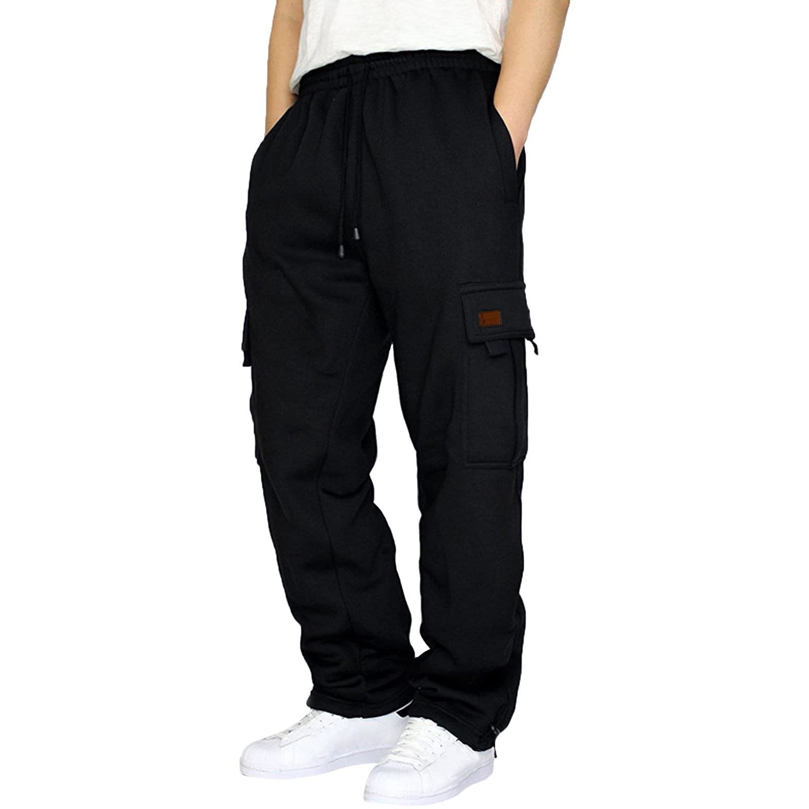 Herren nan konisch zulaufende Sweat-Cargohose mit elastischem Bund, Kordelzug und Klappentaschen R&B
