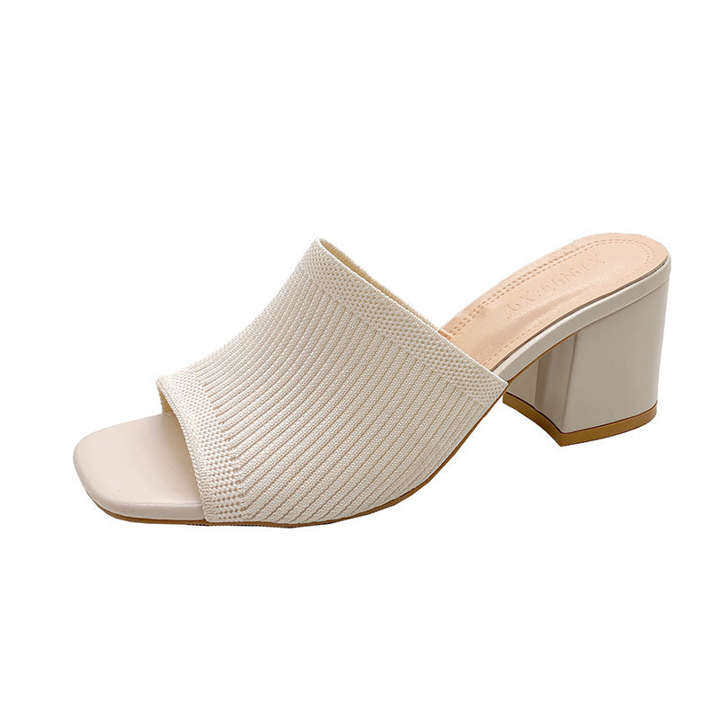Damen elegante Sling-Pantoletten mit strukturiertem Obermaterial und blockiertem Absatz R&B