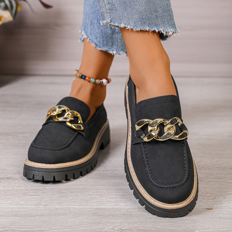 Damen Modische Mokassins mit goldener Kettenapplikation und rutschfester Sohle R&B
