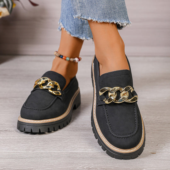 Damen Modische Mokassins mit goldener Kettenapplikation und rutschfester Sohle R&B