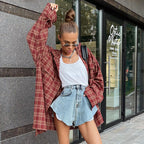 Damen Lässige kariertes Oversize-Hemd R&B