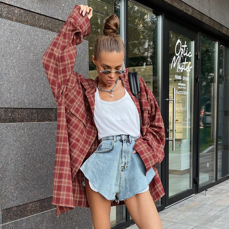 Damen Lässige kariertes Oversize-Hemd R&B