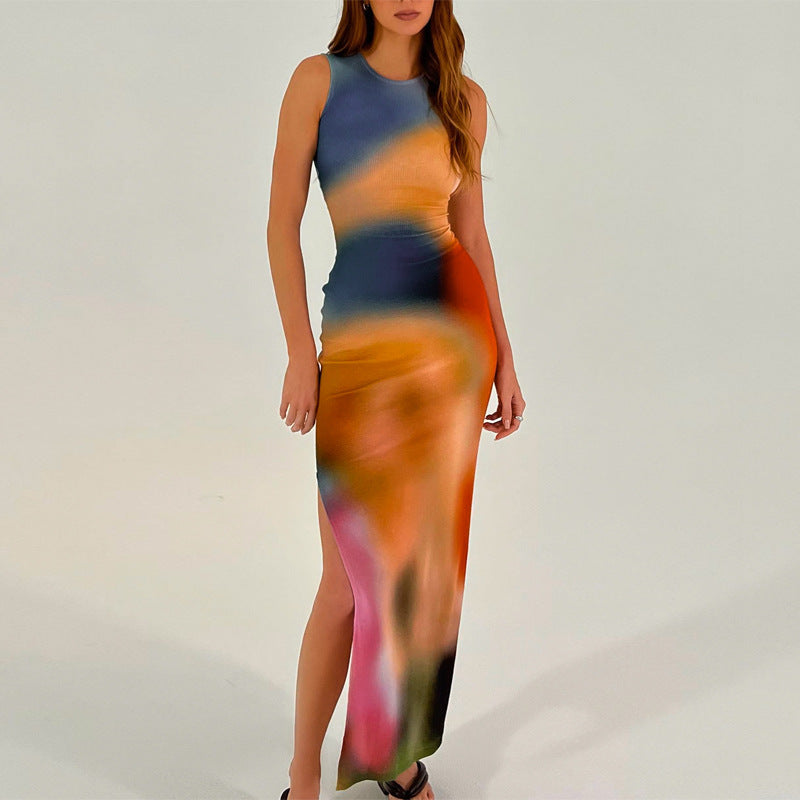 Damen Maxikleid im modernen Farbverlauf mit figurbetonter Passform R&B