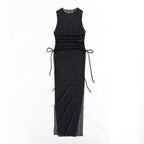 Damen Maxikleid mit taillierter Silhouette und elastischen Bindändern