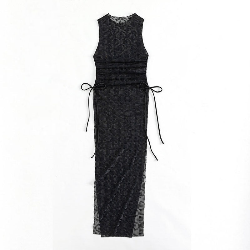 Damen Maxikleid mit taillierter Silhouette und elastischen Bindändern