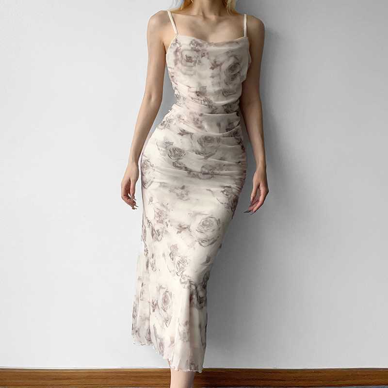 Damen elegantes Maxikleid mit raffinierten Rüschendetails und floralem Druck R&B