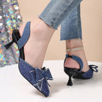 Damen Slingback-Pumps mit schimmernden Strassverzierungen und eleganter Schleifenoptik R&B