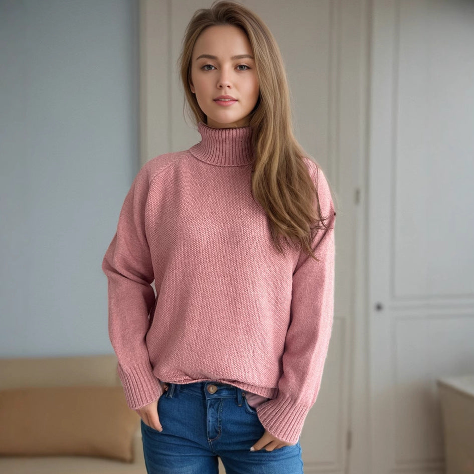 Damen Strickpullover mit hochgeschlossenem Kragen und strukturiertem Muster R&B