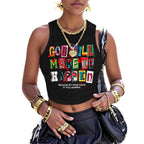 Damen Crop-Top mit kreativem Schriftzug und modernem Grafikdesign R&B