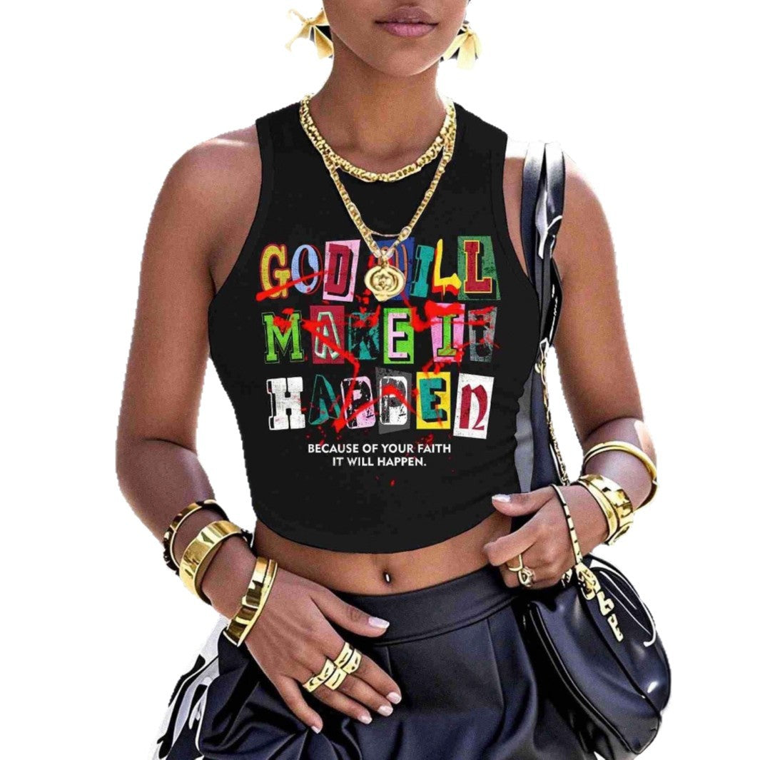 Damen Crop-Top mit kreativem Schriftzug und modernem Grafikdesign R&B