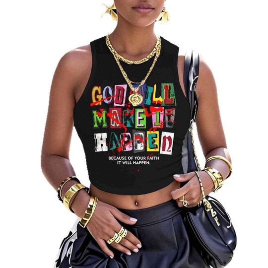 Damen Crop-Top mit kreativem Schriftzug und modernem Grafikdesign R&B