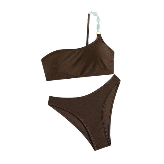 Damen One-Shoulder-Bikini-Set mit modischem Schmuckdetail R&B