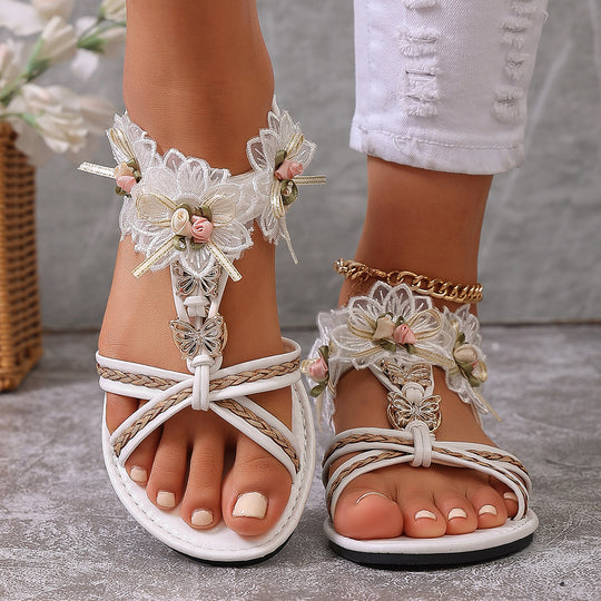 Damen elegante Riemchen-Sandalen mit floralem Design R&B