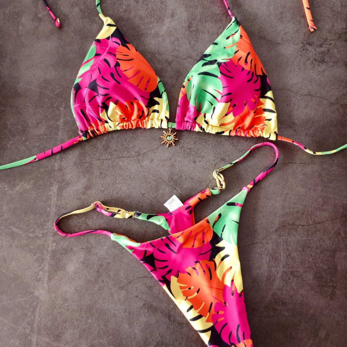 Damen Triangel-Bikini mit tropischem Blättermuster R&B