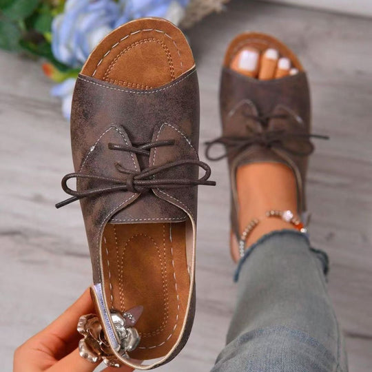 Damen lässige Slipper mit Schnürung und offenem Zehenbereich R&B