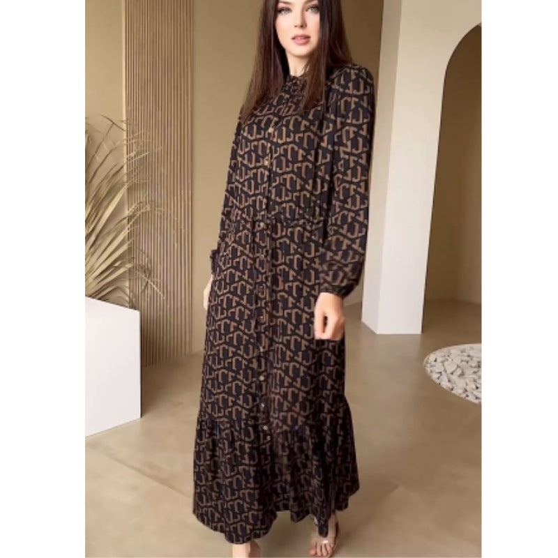 Damen Maxikleid mit taillierbarem Bindegürtel R&B