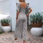 Damen farbenfrohes Blumensommeroverall mit Puffärmeln R&B