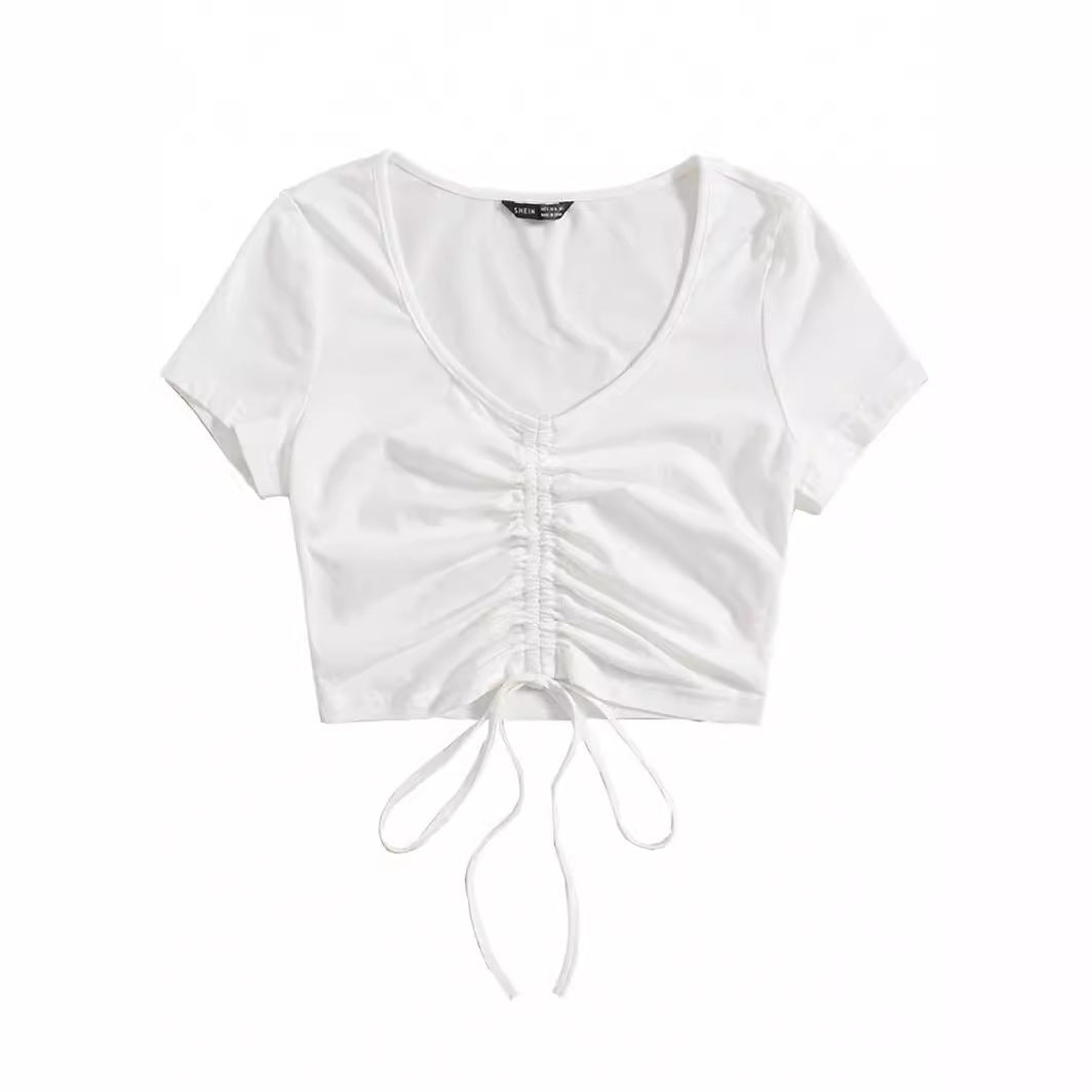 Damen Cropped Top mit raffinierten Rüschendetails und Kordelzug R&B