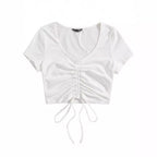 Damen Cropped Top mit raffinierten Rüschendetails und Kordelzug R&B